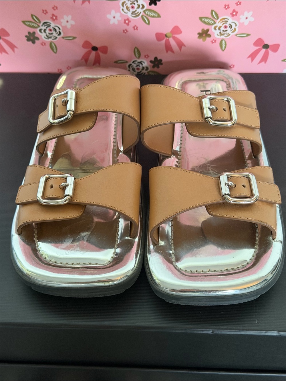 Prada Leather Double Buckle Slide Sandals EU 39